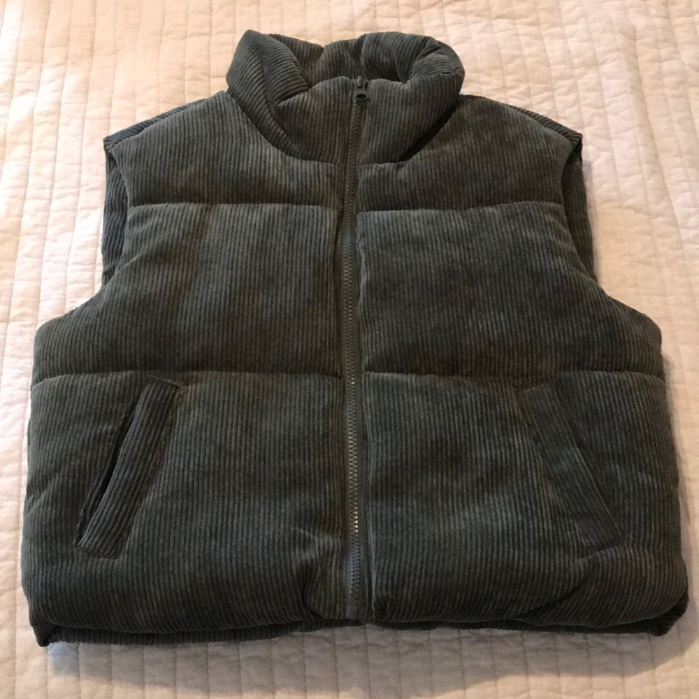 Green corduroy puffer vest
